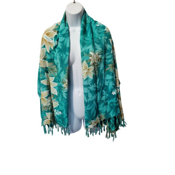Unity Trading Hawaii Sarong Wrap Turquoise Floral Print 100% Rayon One Size Fits - Picture 2 of 7